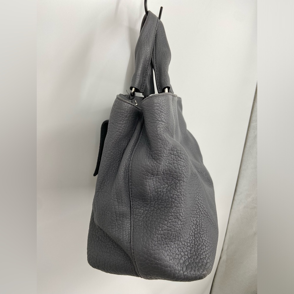 Milly Wythe Grey Leather Crossbody Satchel Purse Silver Tone Hardware - Picture 3 of 15